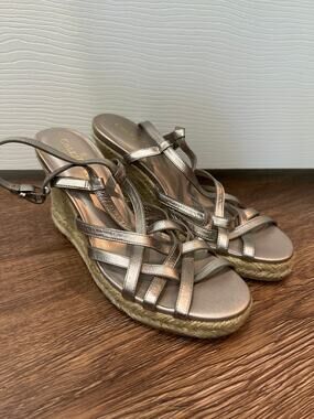 Cole Haan Meadow Strap Wedge II Silver Espadrille Sandal Women's Size 8.5